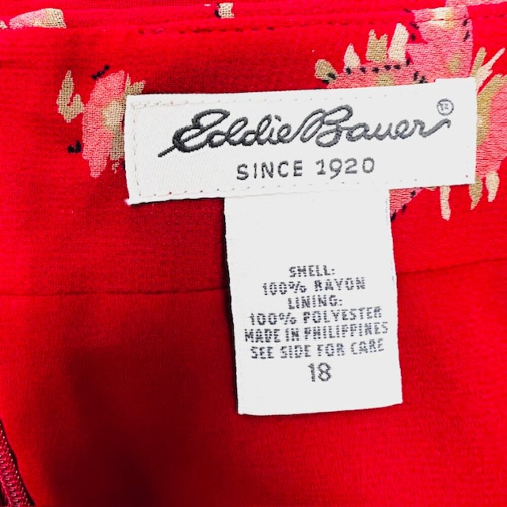 Preowned Eddie Bower casual dress, sheer polyester burgendy red floral Straps 18 - Picture 7 of 8